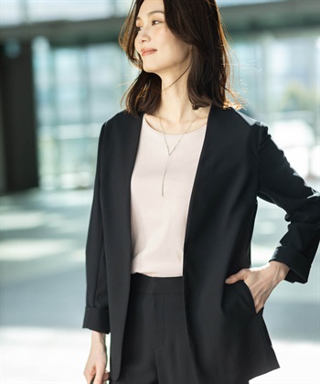 A/C DESIGN BY ALPHA CUBIC ストレッチジョーゼットカラーレスジャケット【接触冷感・UVカット・吸水速乾・セットアップ対応】_subthumb_2