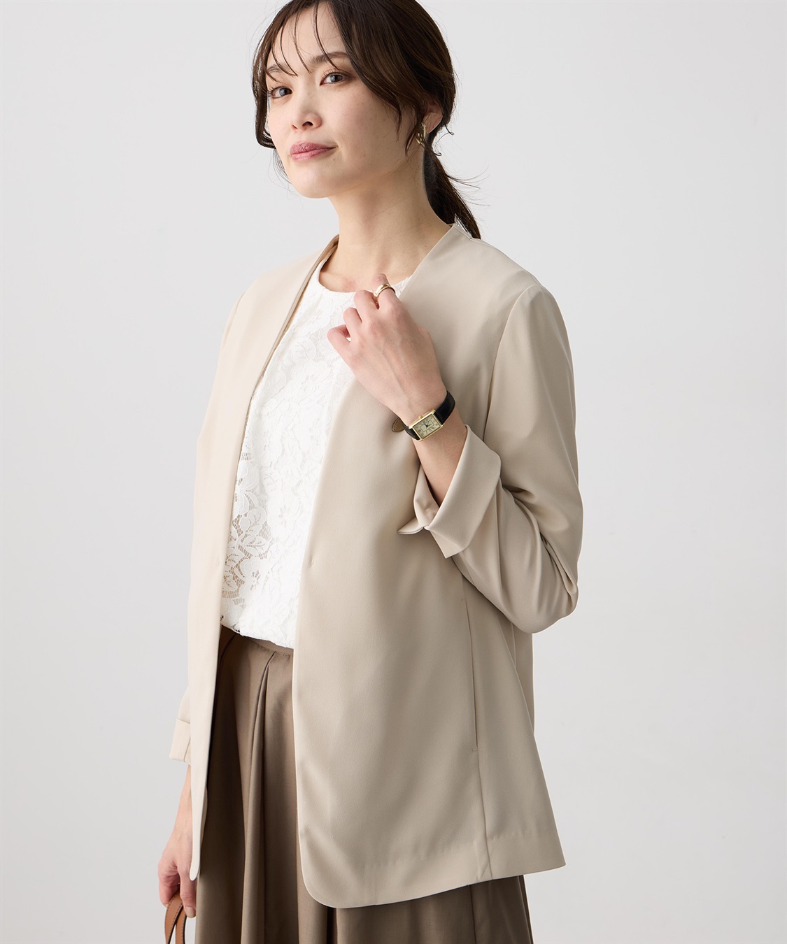 A/C DESIGN BY ALPHA CUBIC ストレッチジョーゼットカラーレスジャケット【接触冷感・UVカット・吸水速乾・セットアップ対応】_sub_3