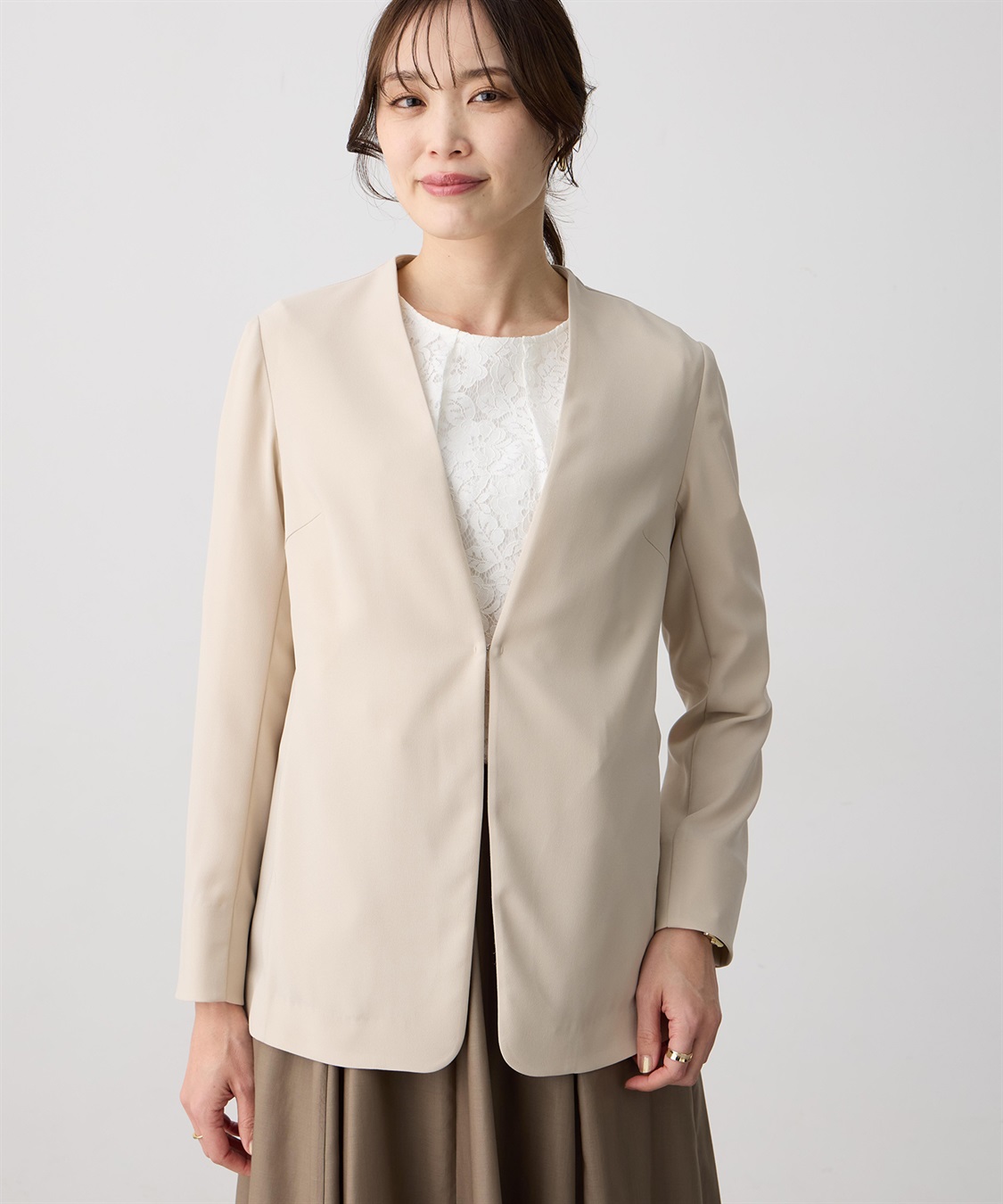 A/C DESIGN BY ALPHA CUBIC ストレッチジョーゼットカラーレスジャケット【接触冷感・UVカット・吸水速乾・セットアップ対応】_sub_5