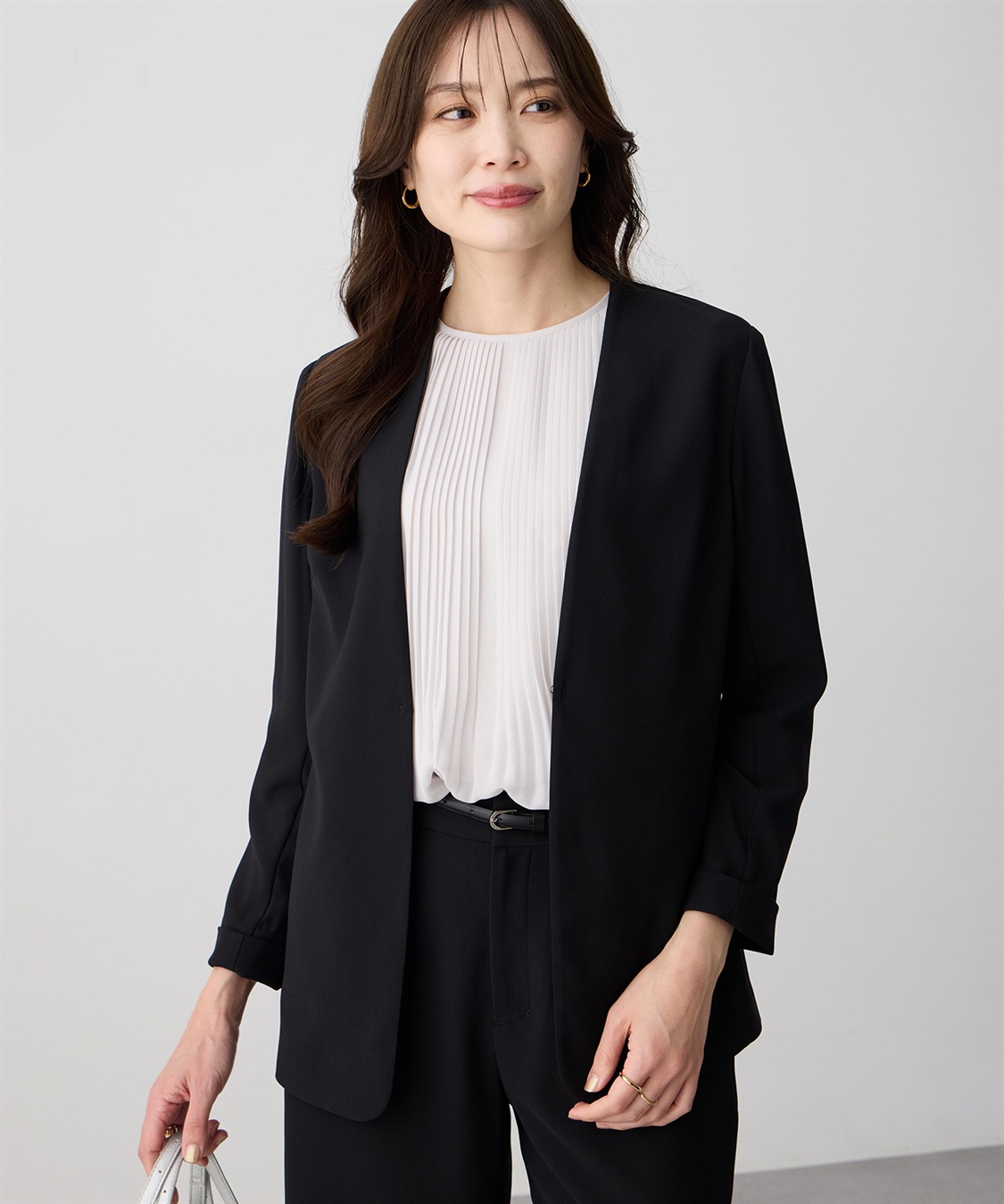 A/C DESIGN BY ALPHA CUBIC ストレッチジョーゼットカラーレスジャケット【接触冷感・UVカット・吸水速乾・セットアップ対応】_sub_8