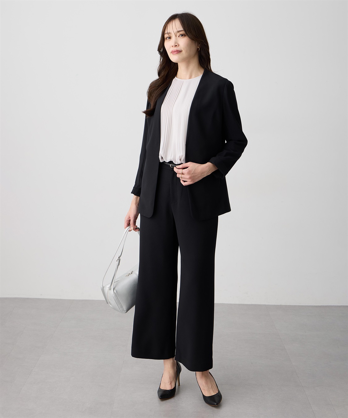 A/C DESIGN BY ALPHA CUBIC ストレッチジョーゼットカラーレスジャケット【接触冷感・UVカット・吸水速乾・セットアップ対応】_sub_12