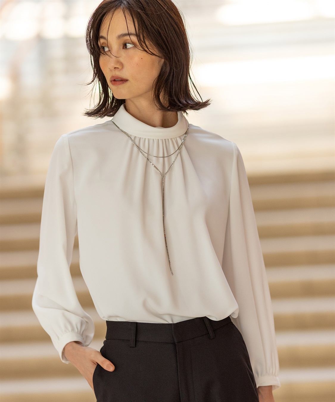 A/C DESIGN BY ALPHA CUBIC ラインストーンチェーンネックレス_sub_2