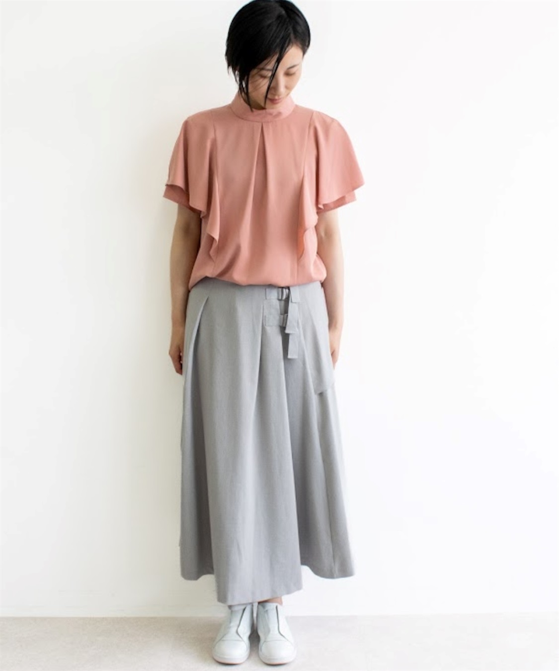 ATSURO TAYAMA ポリエステルギャバジンラッフルブラウス_sub_10