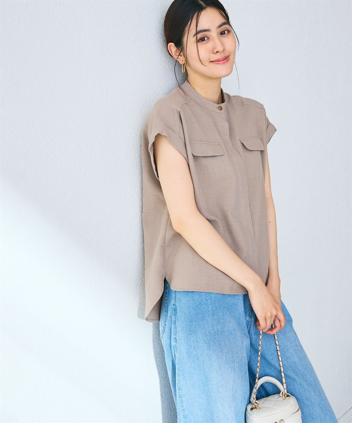 CROSS FUNCTION 【メディア掲載】《シワになりにくい》サマナチュラバンドカラーブラウス【CF/クロスファンクション】_sub_2