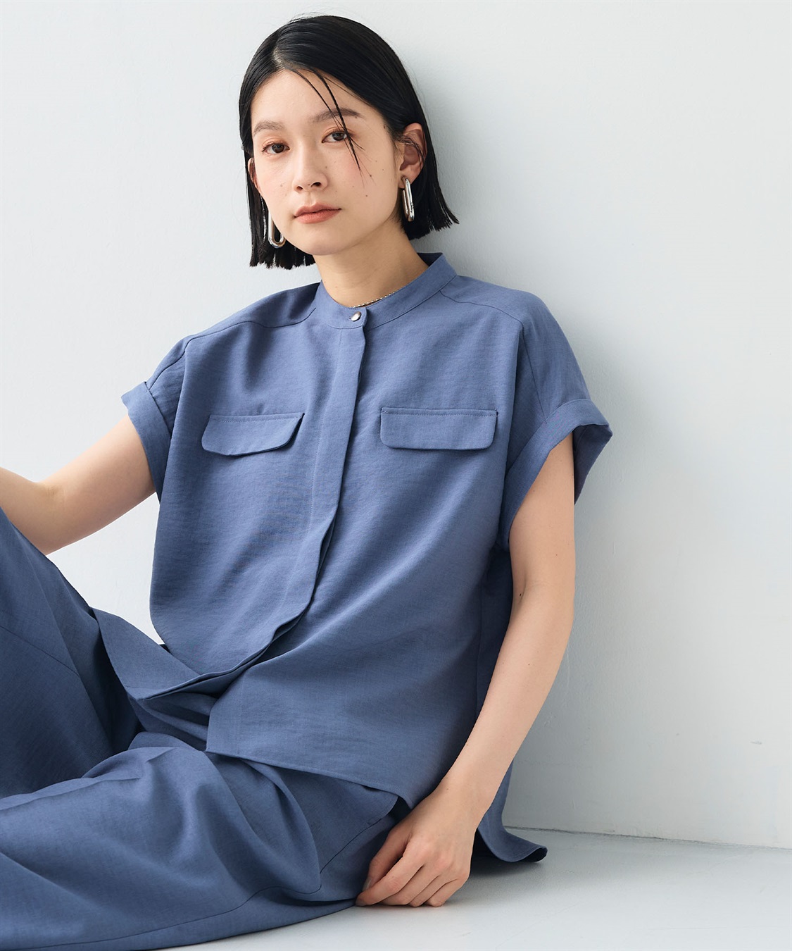 CROSS FUNCTION 【メディア掲載】《シワになりにくい》サマナチュラバンドカラーブラウス【CF/クロスファンクション】_sub_3