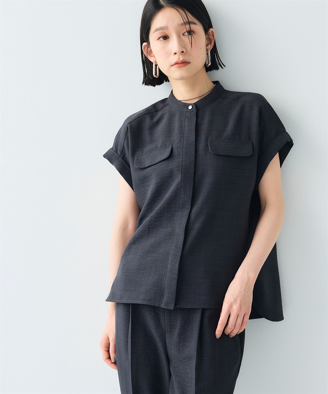 CROSS FUNCTION 【メディア掲載】《シワになりにくい》サマナチュラバンドカラーブラウス【CF/クロスファンクション】_sub_4