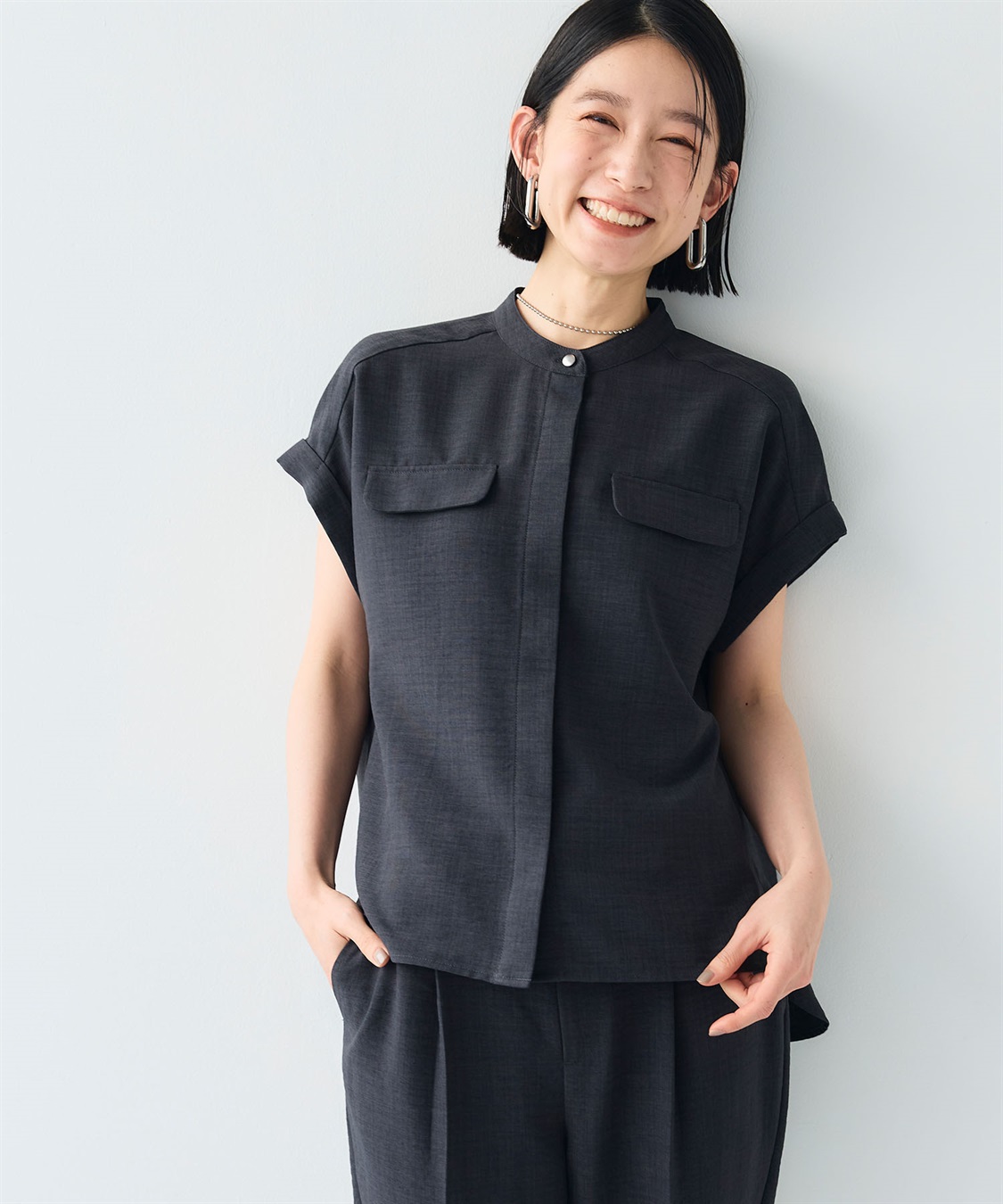 CROSS FUNCTION 【メディア掲載】《シワになりにくい》サマナチュラバンドカラーブラウス【CF/クロスファンクション】_sub_5