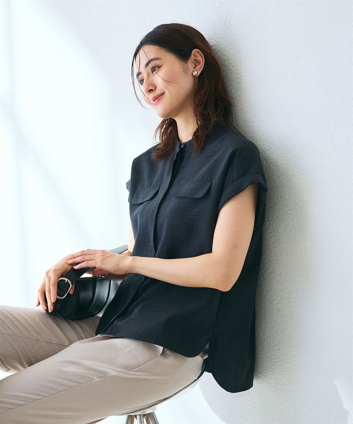 CROSS FUNCTION 【メディア掲載】《シワになりにくい》サマナチュラバンドカラーブラウス【CF/クロスファンクション】_sub_7