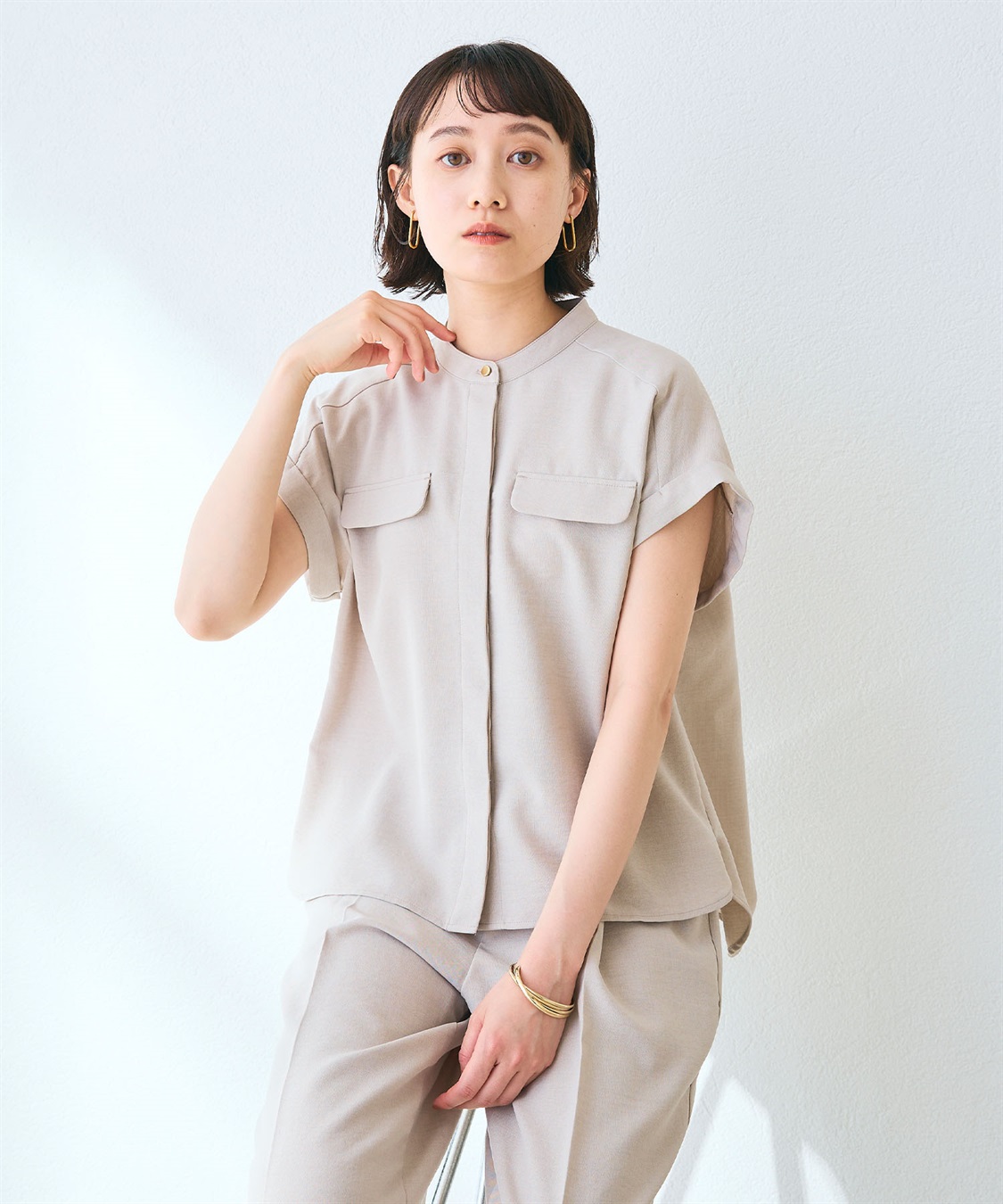 CROSS FUNCTION 【メディア掲載】《シワになりにくい》サマナチュラバンドカラーブラウス【CF/クロスファンクション】_sub_9