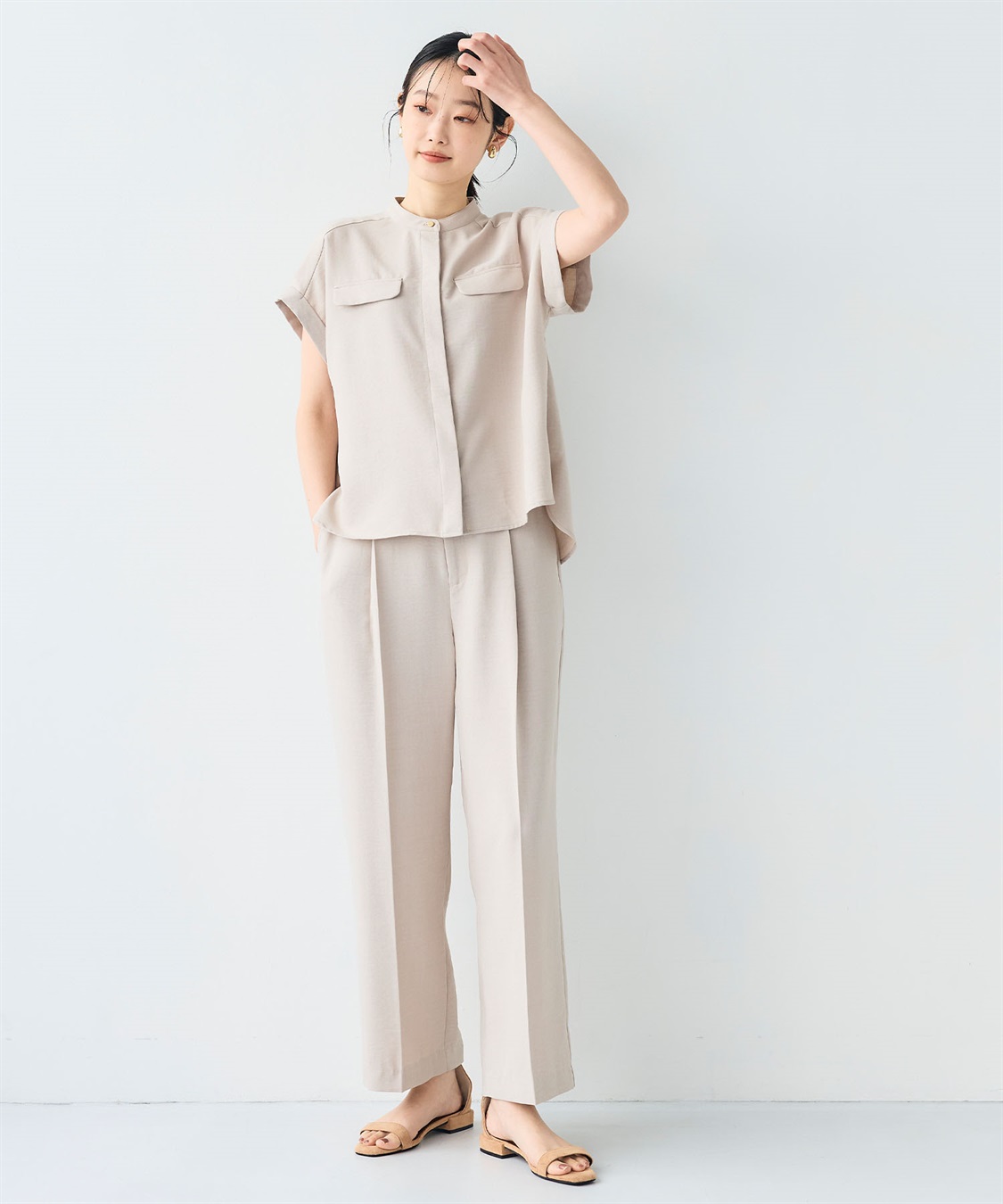 CROSS FUNCTION 【メディア掲載】《シワになりにくい》サマナチュラバンドカラーブラウス【CF/クロスファンクション】_sub_12