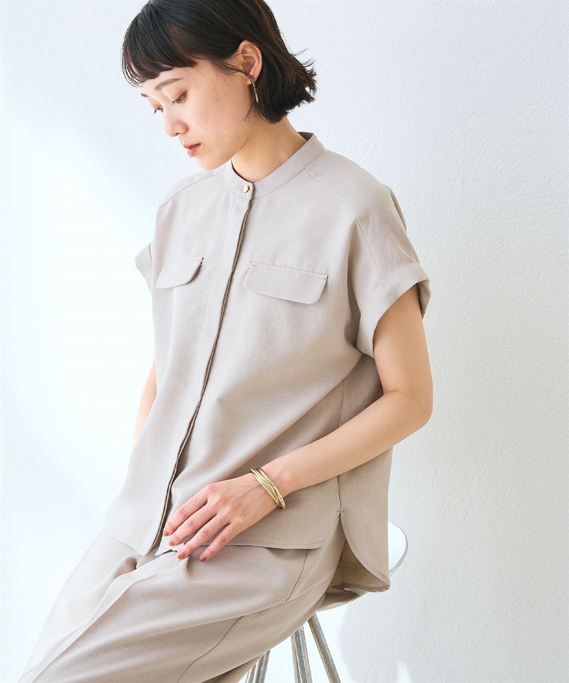 CROSS FUNCTION 【メディア掲載】《シワになりにくい》サマナチュラバンドカラーブラウス【CF/クロスファンクション】_sub_13