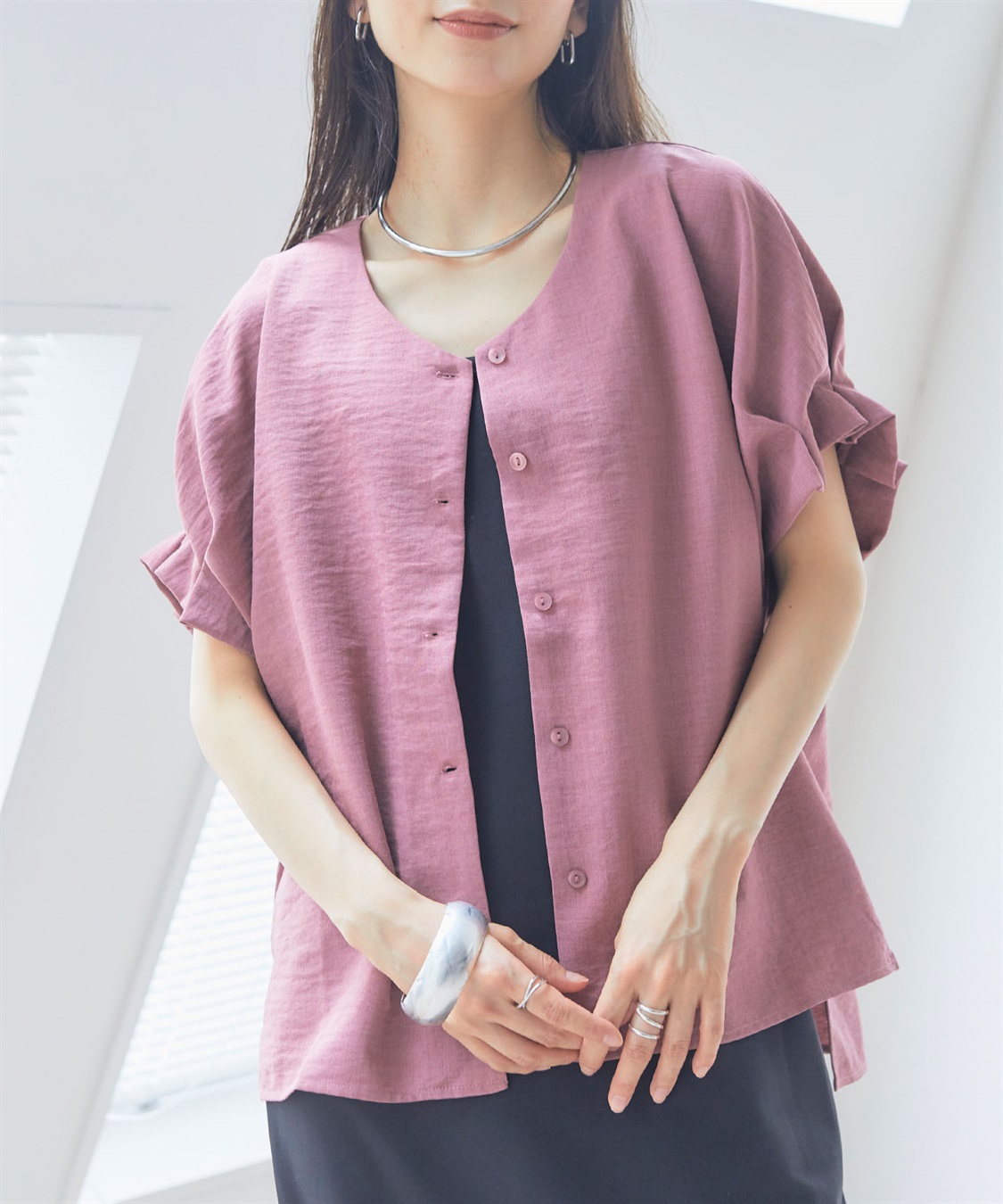 CROSS FUNCTION 《シワになりにくい》サマナチュラ袖ボリュームタックブラウス【CF/クロスファンクション】_sub_5