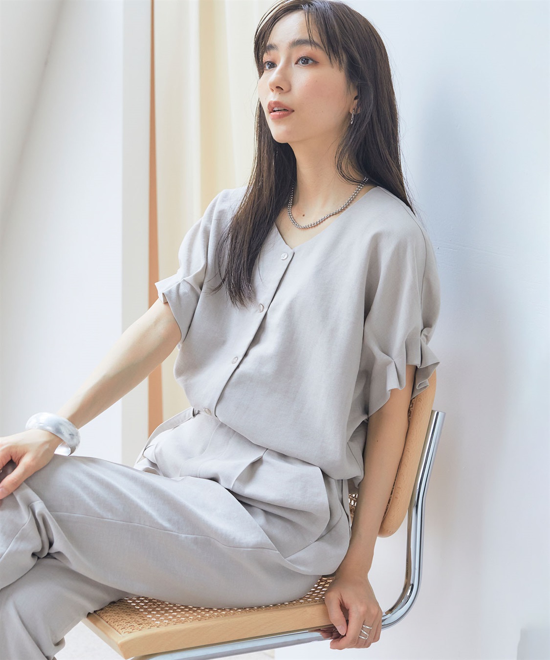 CROSS FUNCTION 《シワになりにくい》サマナチュラ袖ボリュームタックブラウス【CF/クロスファンクション】_sub_9