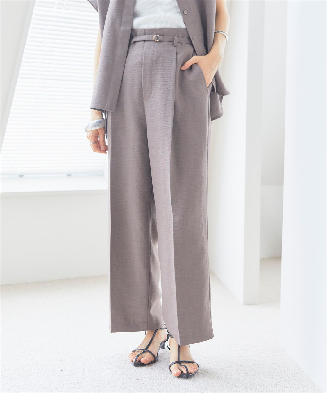 CROSS FUNCTION 【メディア掲載】《UVカット》サマナチュラセンタープレスワイドストレートパンツ【CF/クロスファンクション】_sub_2