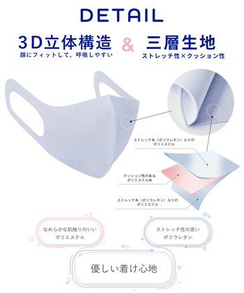 PASTEL MASK PASTEL MASK パステルマスク　ひんやりCOOL 3枚入　接触冷感　UV対策　ストレッチ　洗って使える3Ｄマスク_subthumb_6