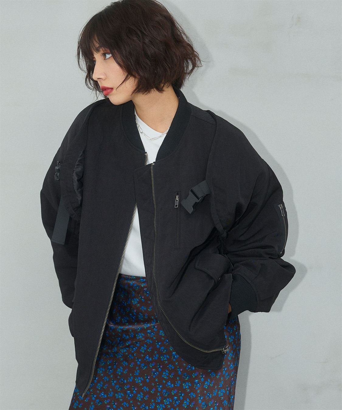 ELLE girl ブラック MA-1ブラックリバーシブルスカート ELLEgirl（エルガール）の「リバーシブルMA-1スカート