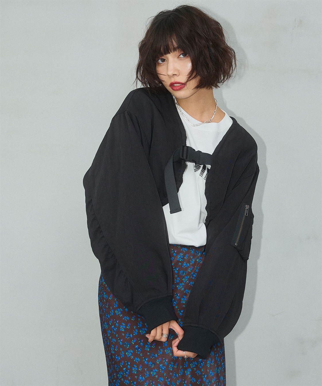 ELLE girl ブラック MA-1ブラックリバーシブルスカート リバーシブルMA-1スカート○セットアップ対応○ ELLEgirl
