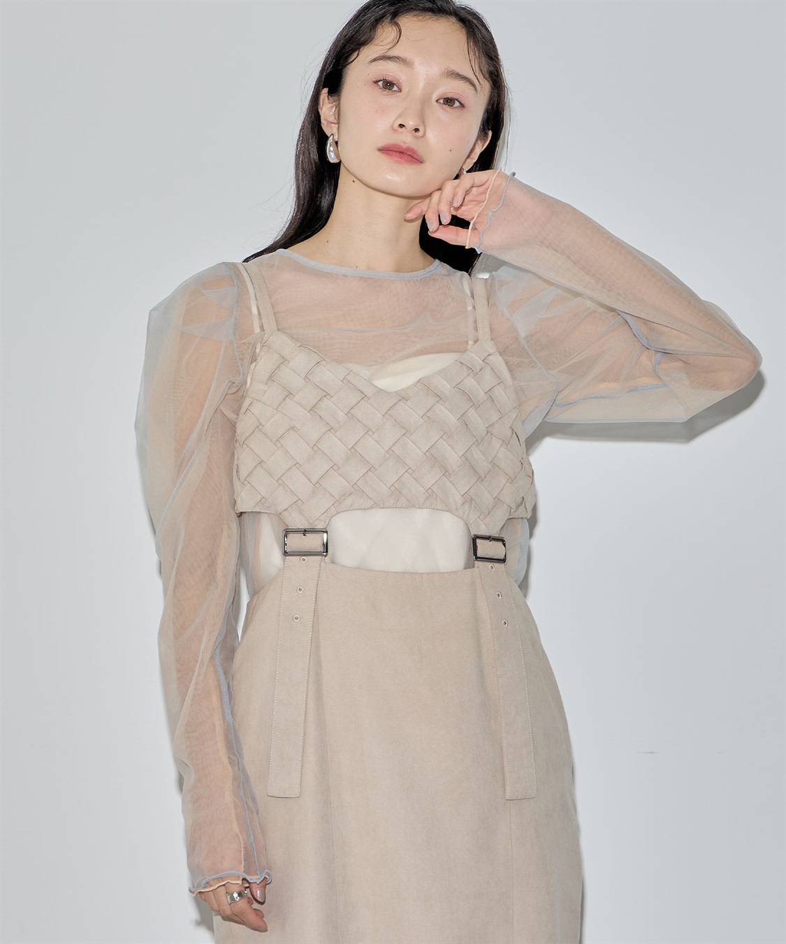 ELLEgirl 配色ダブルチュールパフスリーブトップス_sub_3