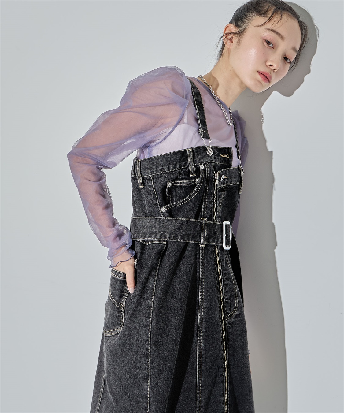 ELLEgirl 配色ダブルチュールパフスリーブトップス_sub_5