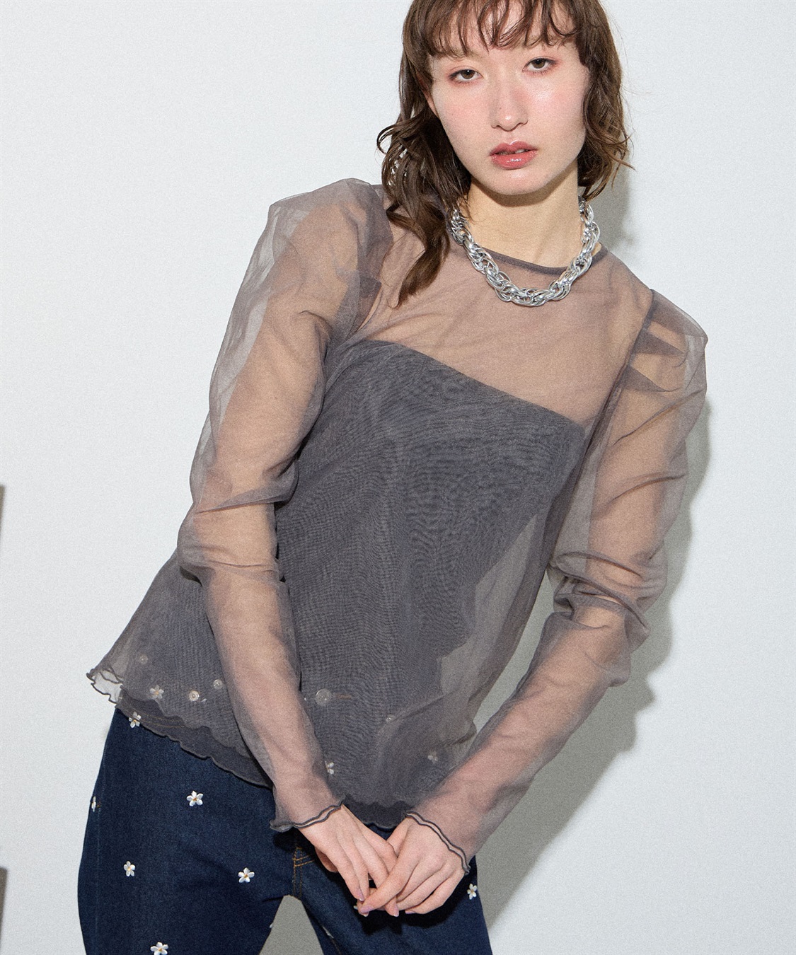 ELLEgirl 配色ダブルチュールパフスリーブトップス_sub_10