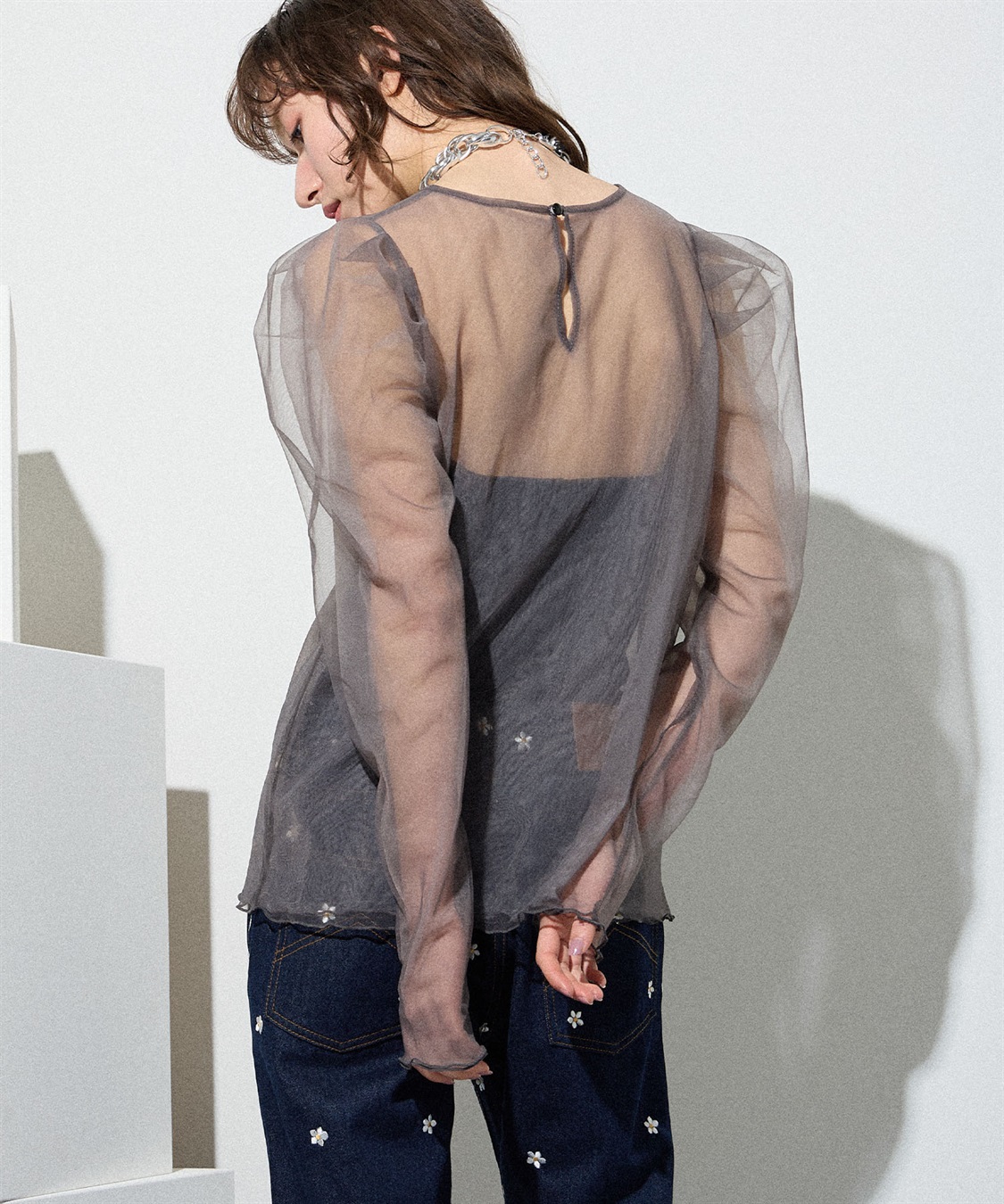 ELLEgirl 配色ダブルチュールパフスリーブトップス_sub_12