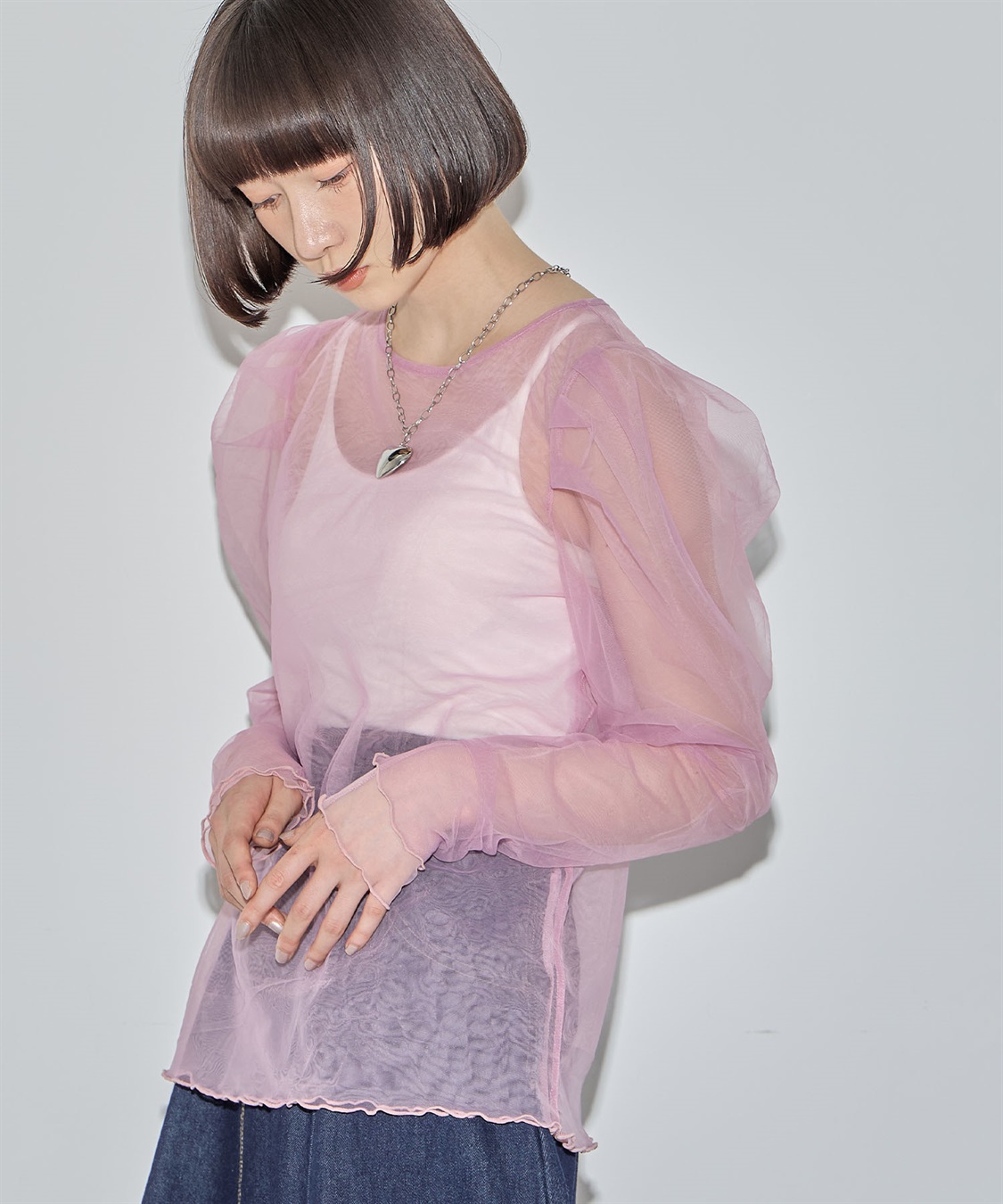 ELLEgirl 配色ダブルチュールパフスリーブトップス_sub_16