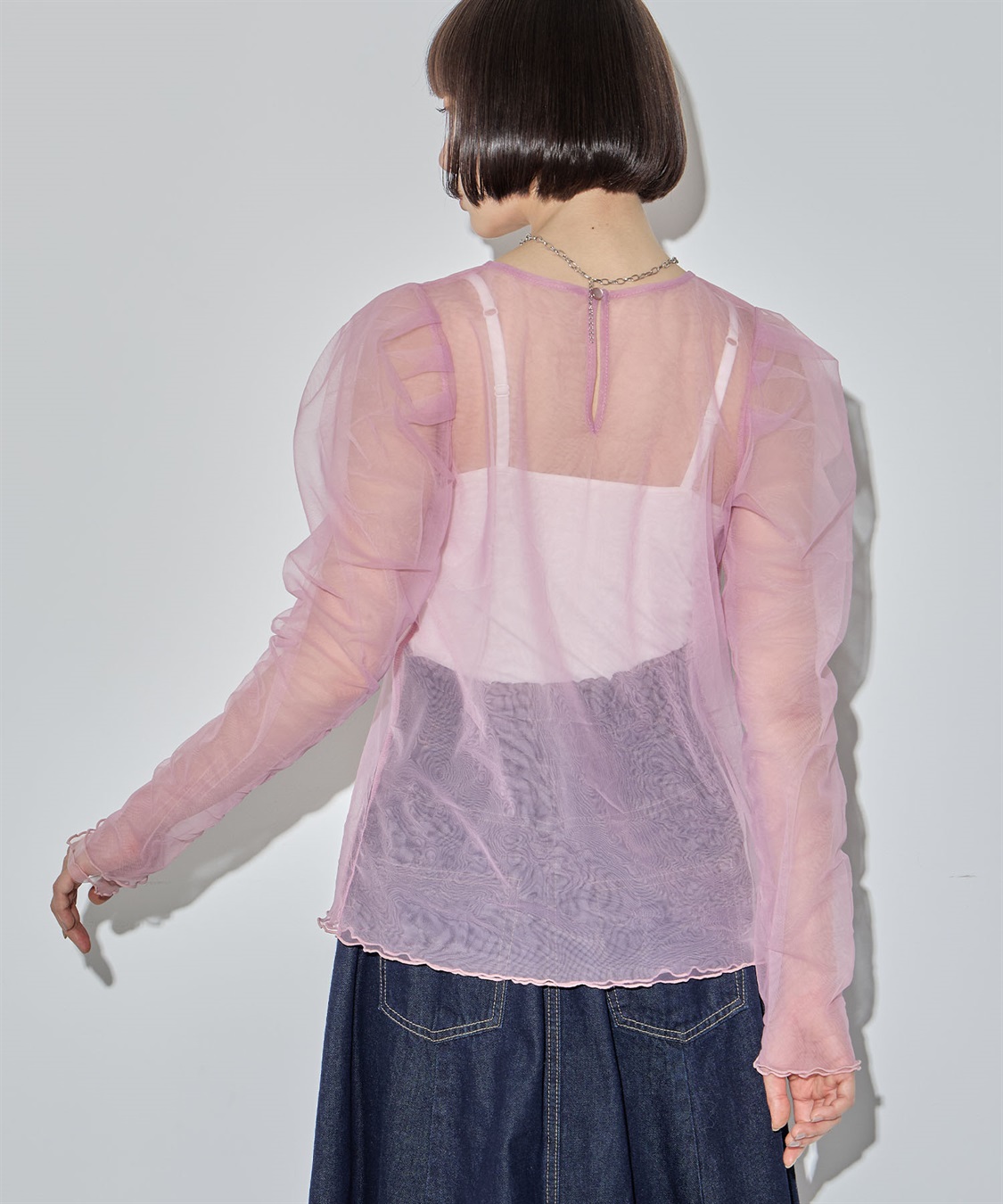 ELLEgirl 配色ダブルチュールパフスリーブトップス_sub_19