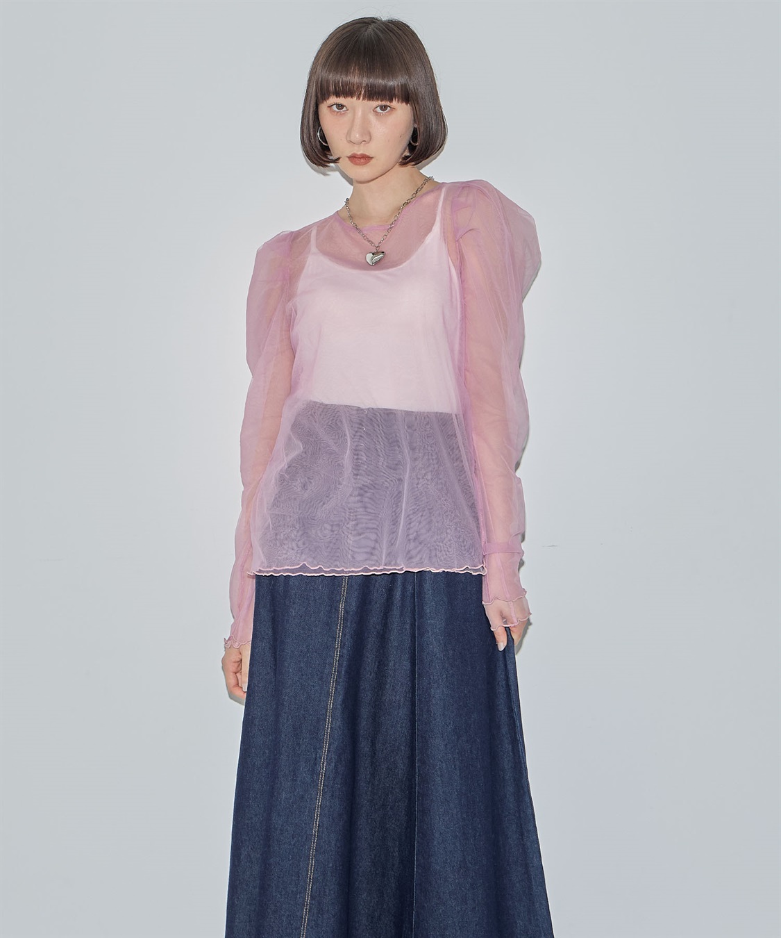 ELLEgirl 配色ダブルチュールパフスリーブトップス_sub_20