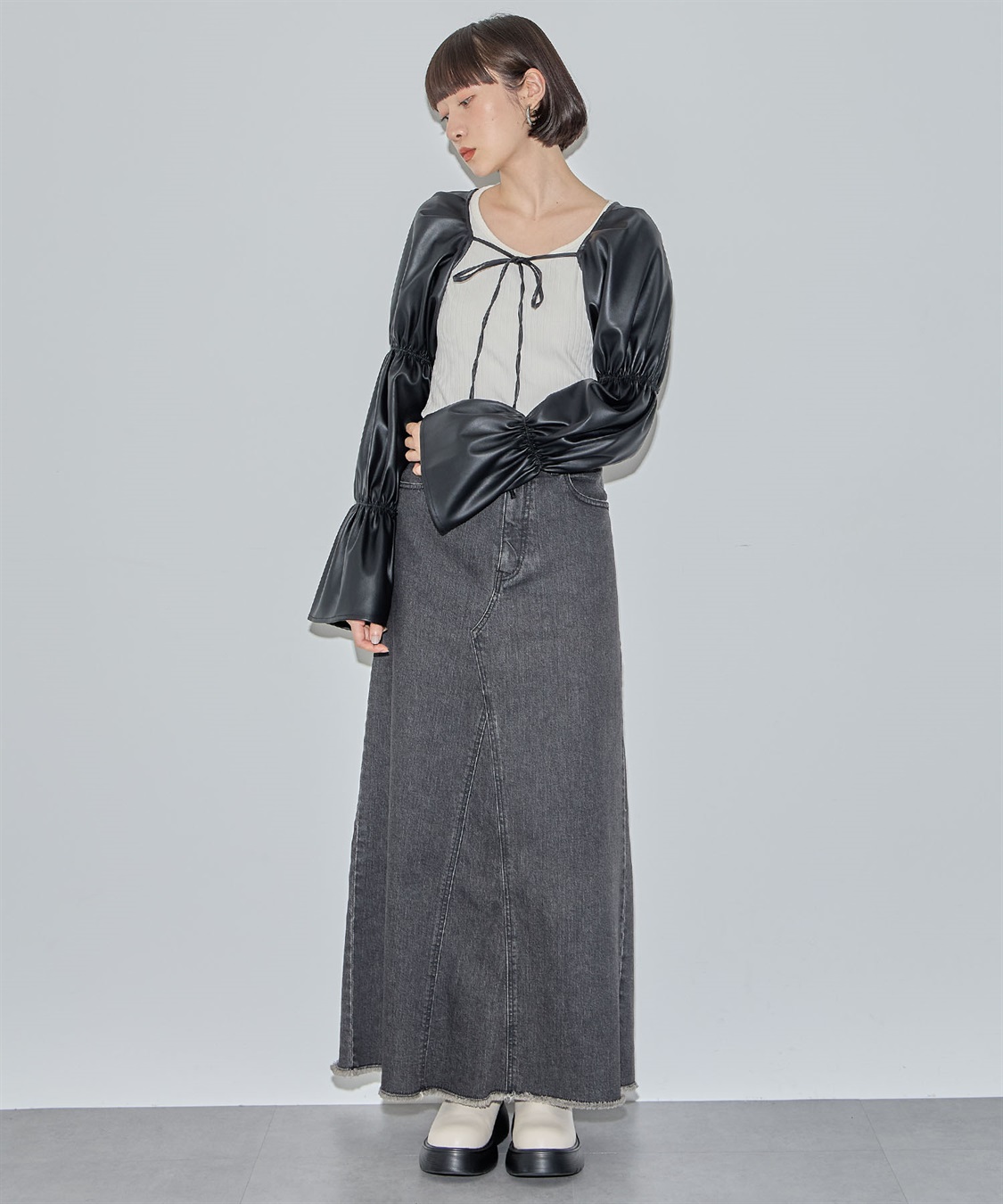 ヴィーガンレザー付け袖ボレロ ELLEgirl｜クロスプラス公式通販サイト