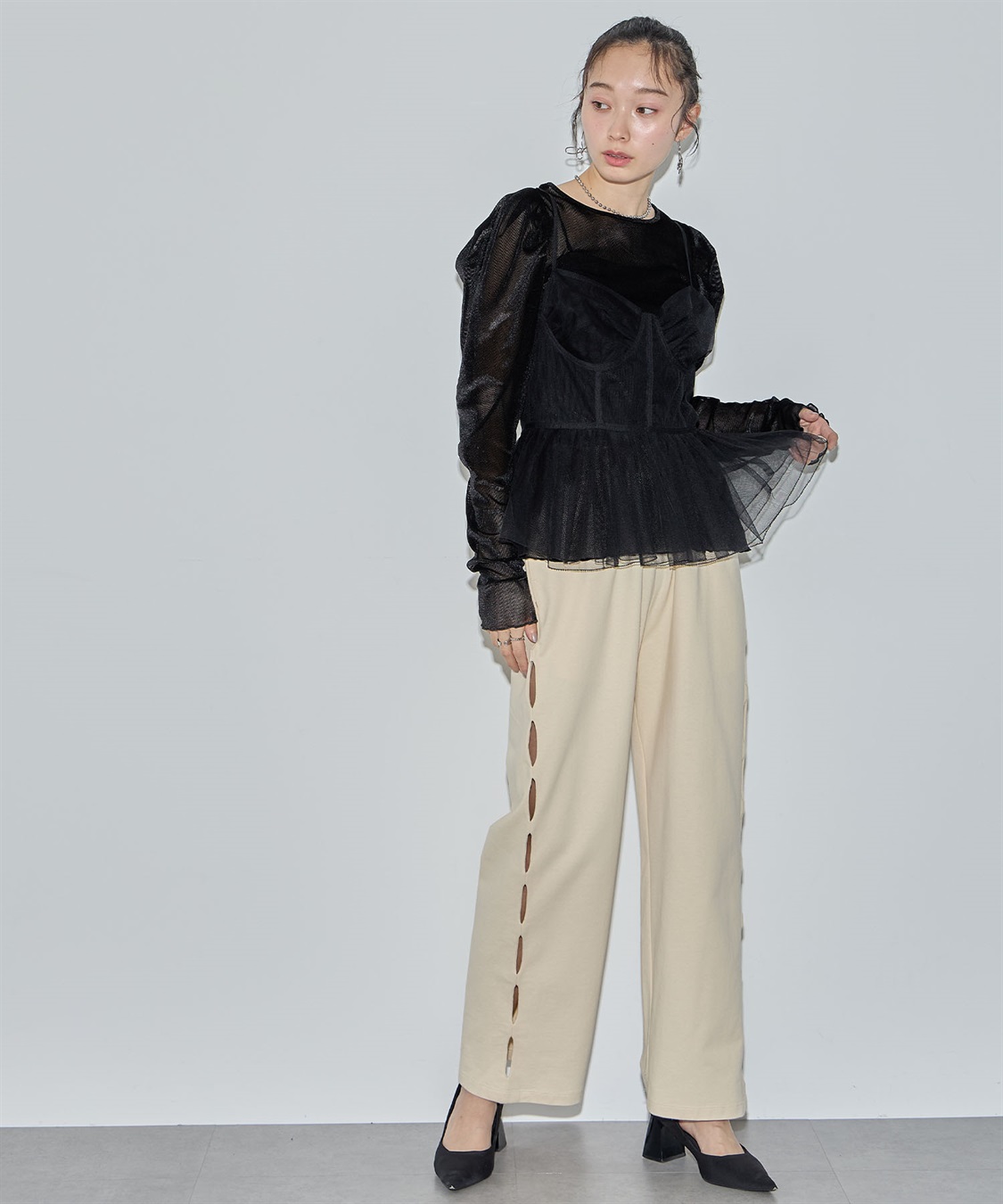 ELLEgirl サイドカットスウェットワイドパンツ_sub_22