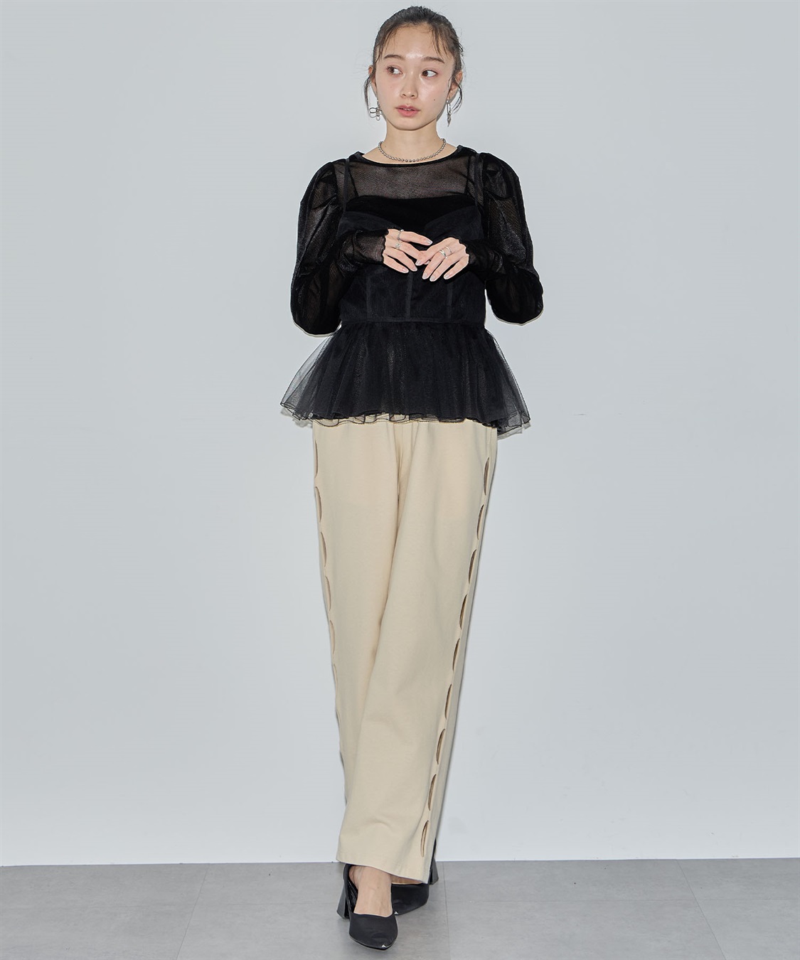 ELLEgirl サイドカットスウェットワイドパンツ_sub_23