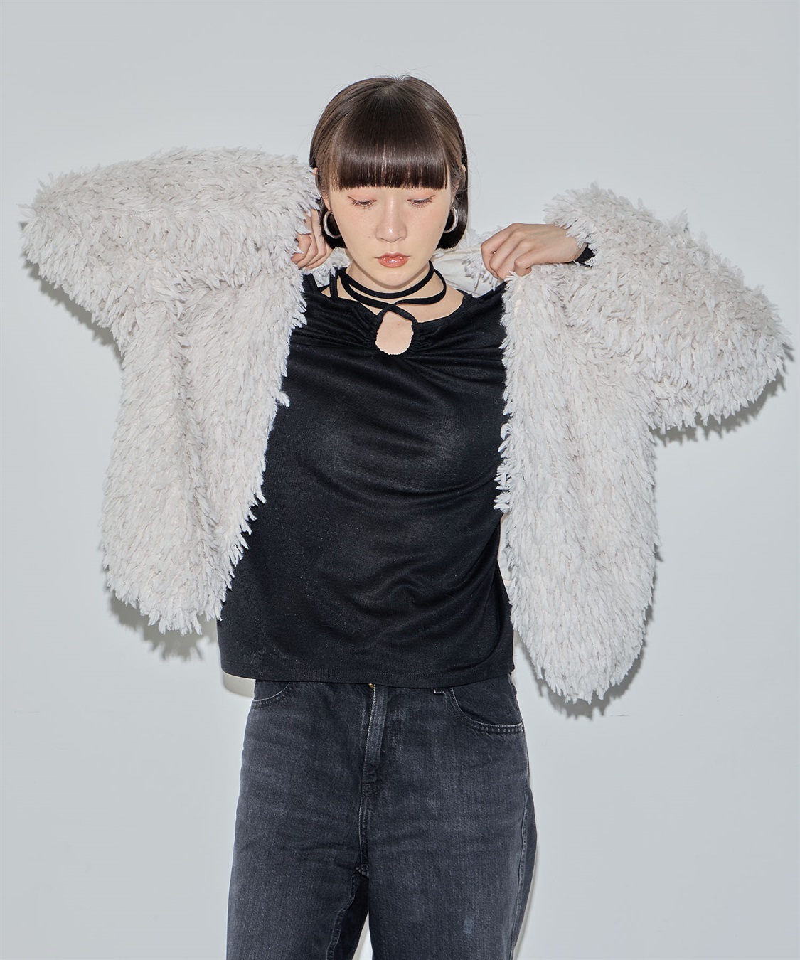 フェイクファーカーディガン ELLEgirl｜クロスプラス公式通販サイト