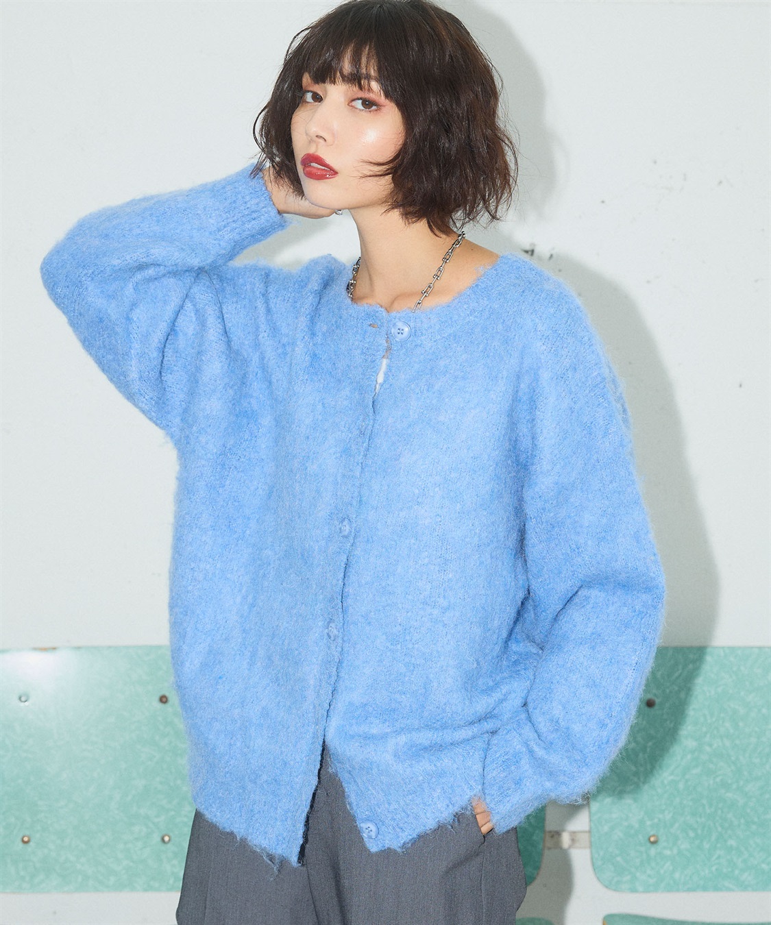 ELLEgirl 《ユニセックス》シャギーニットカーディガン_sub_6