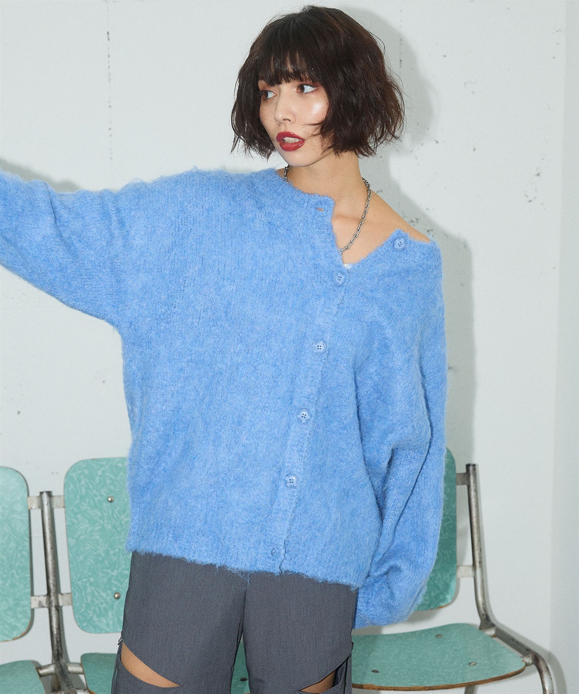 ELLEgirl 《ユニセックス》シャギーニットカーディガン_sub_7