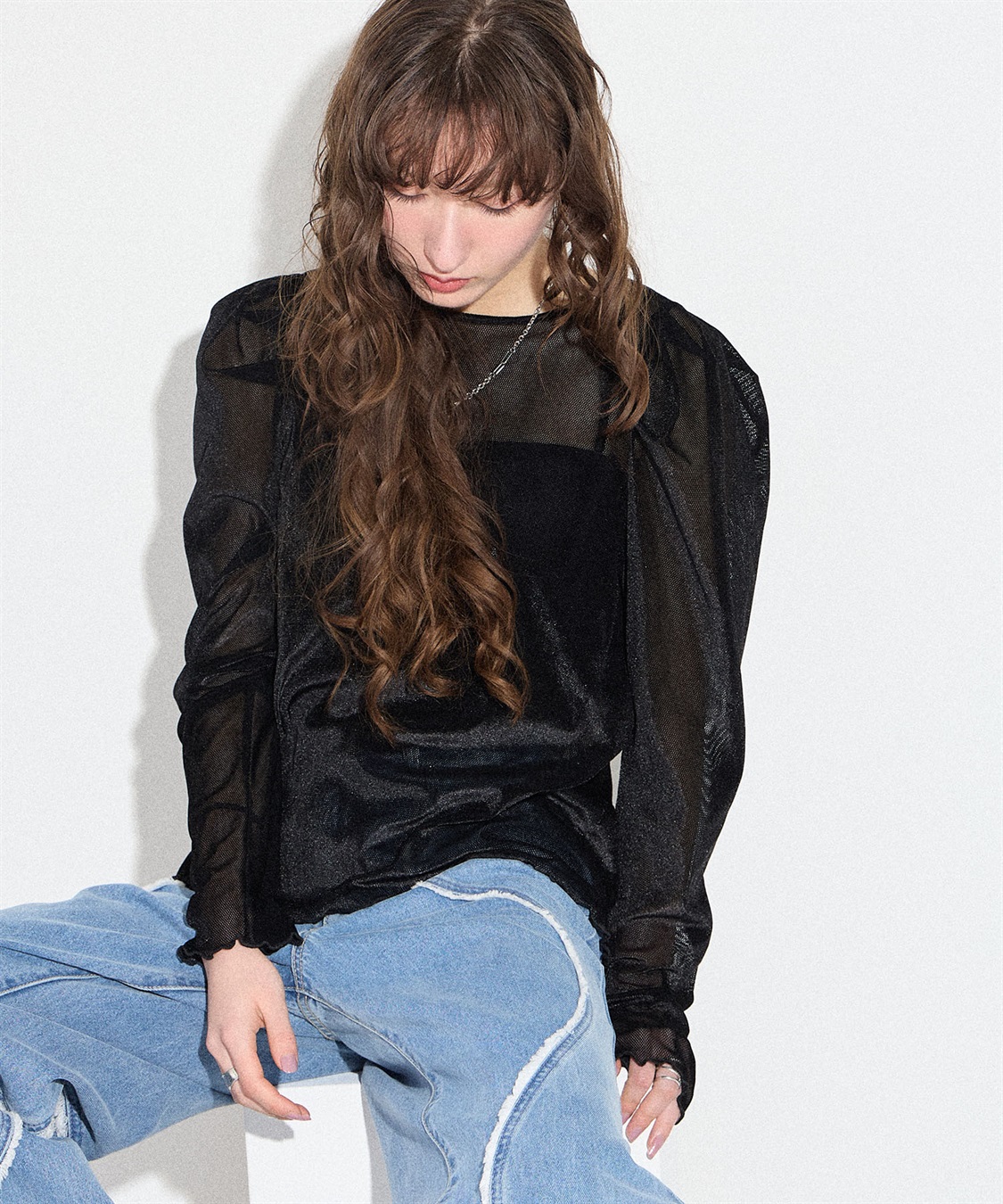 フロッキーチュールパフスリーブトップス ELLEgirl｜クロスプラス公式