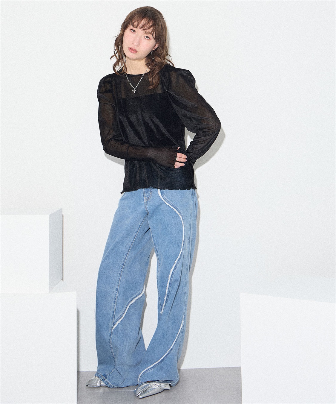 フロッキーチュールパフスリーブトップス ELLEgirl｜クロスプラス公式