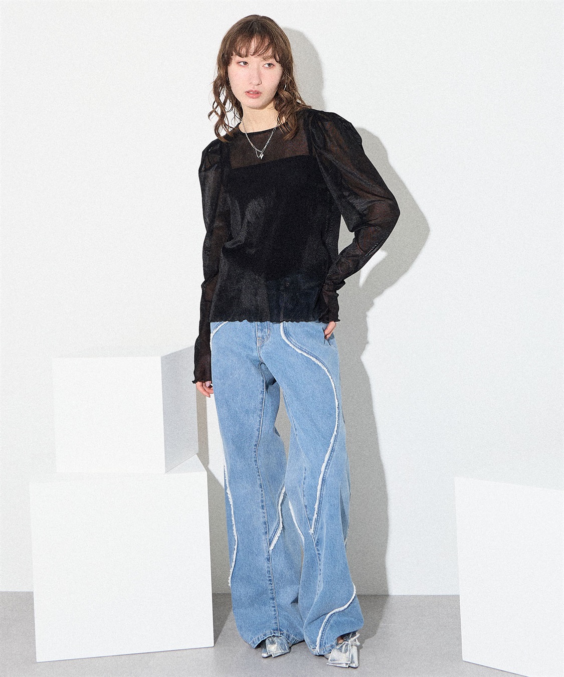 フロッキーチュールパフスリーブトップス ELLEgirl｜クロスプラス公式