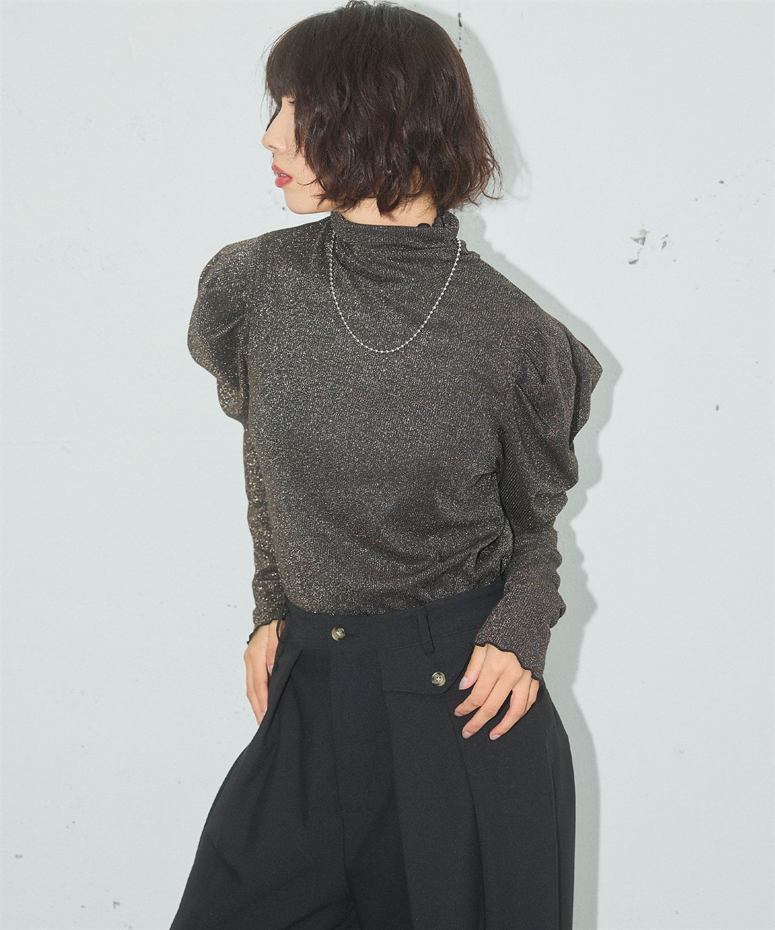 ELLEgirl ラメハイネックパフスリーブトップス_sub_5