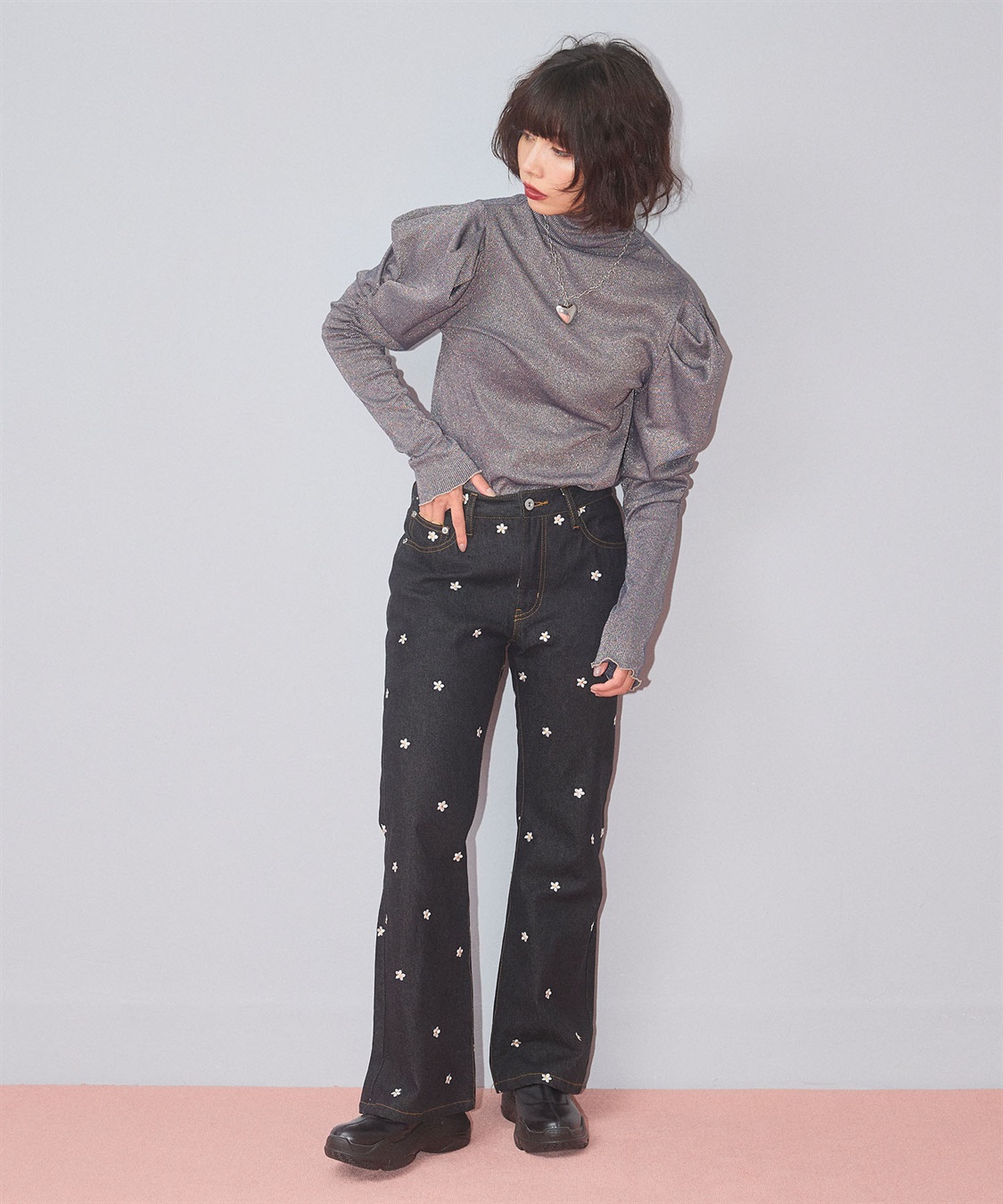 ELLEgirl ラメハイネックパフスリーブトップス_sub_28