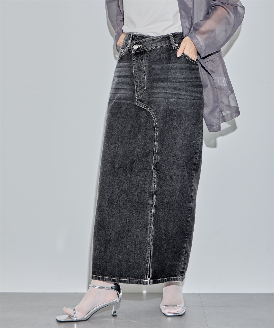 ELLEgirl リメイク風フロントスリットデニムロングスカート_sub_3