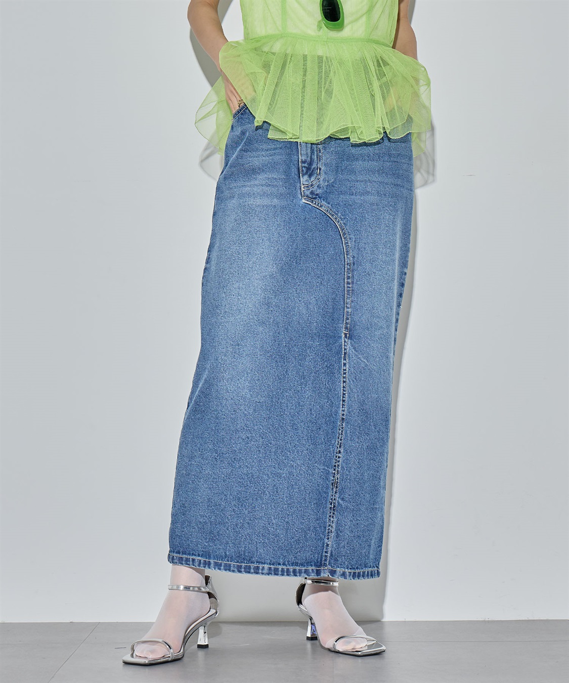 ELLEgirl リメイク風フロントスリットデニムロングスカート_sub_18