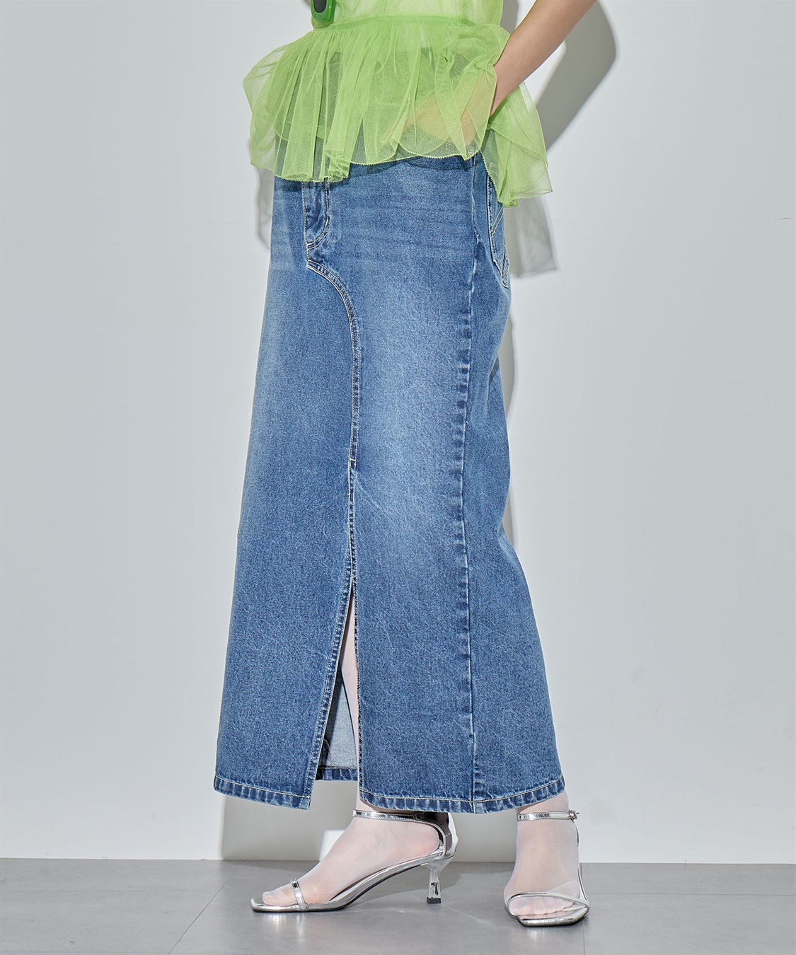 ELLEgirl リメイク風フロントスリットデニムロングスカート_sub_20