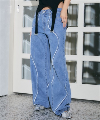 デザイン切り替えデニムワイドパンツ ELLEgirl｜クロスプラス