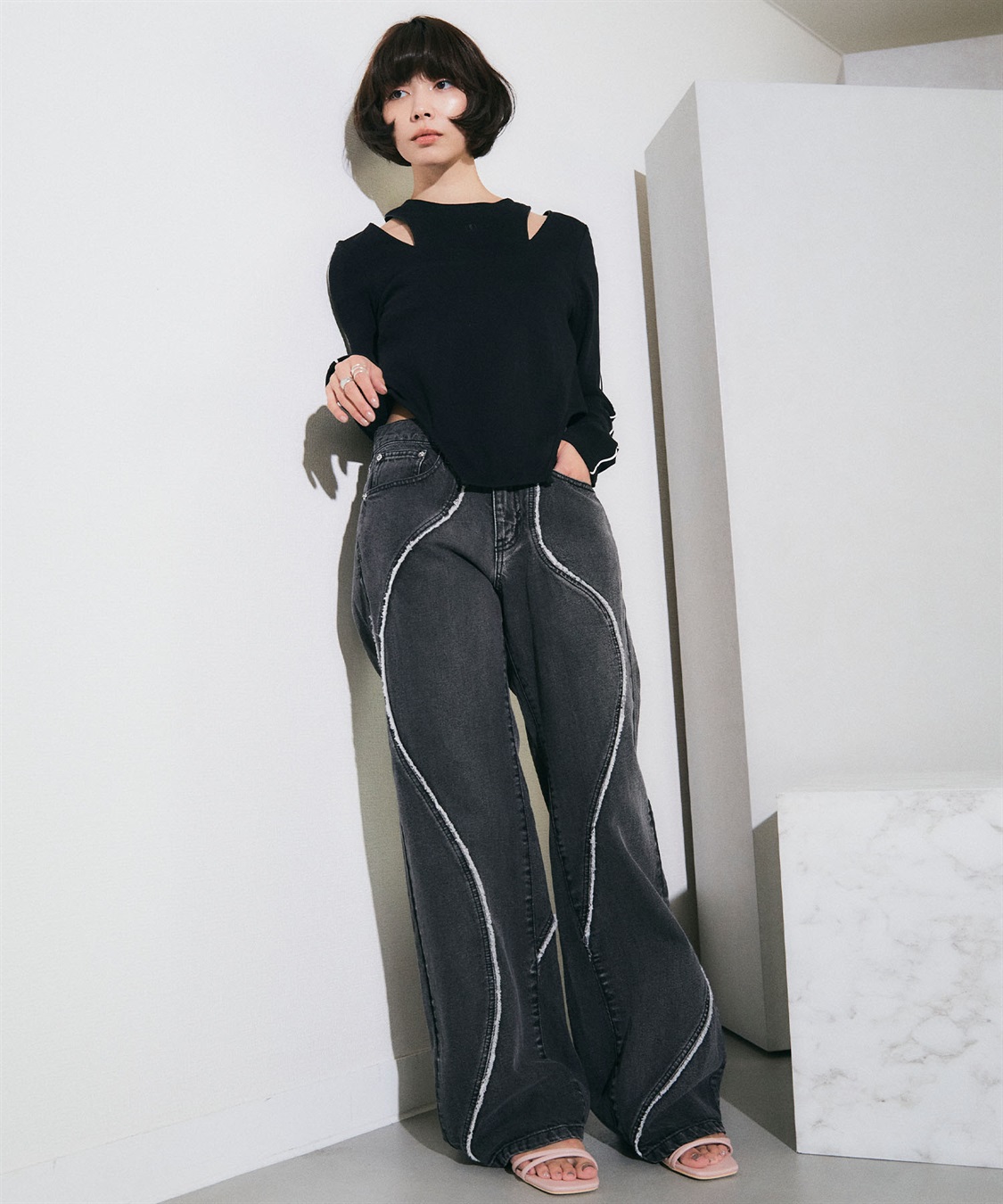 ELLEgirl デザイン切り替えデニムワイドパンツ_sub_15