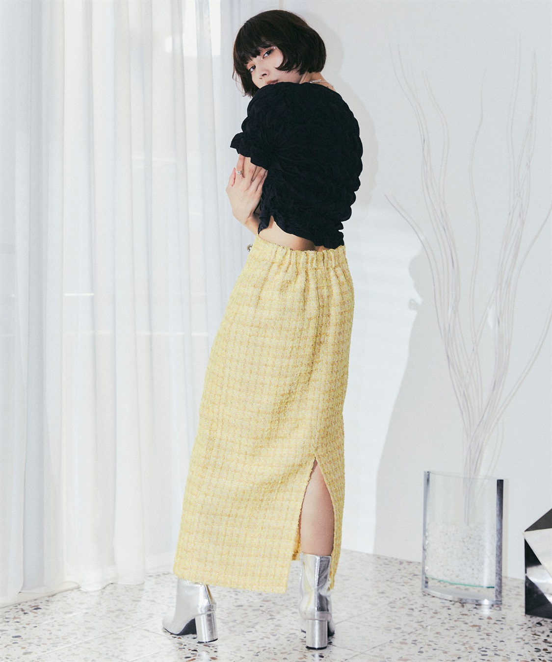 ラメツイードナロースカート ELLEgirl｜クロスプラス公式通販サイト