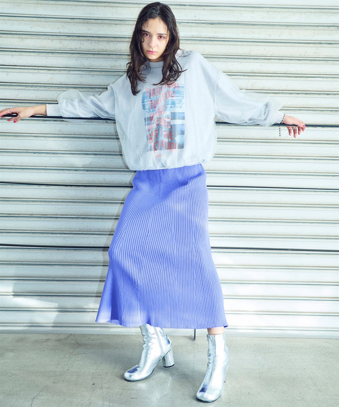 チュールレイヤードスウェットプルオーバー ELLEgirl|クロス チュールレイヤードスウェットプルオーバー ELLEgirl|クロス