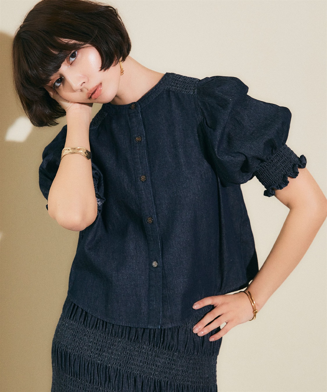 ギャザーパフスリーブブラウス ELLEgirl｜クロスプラス公式通販