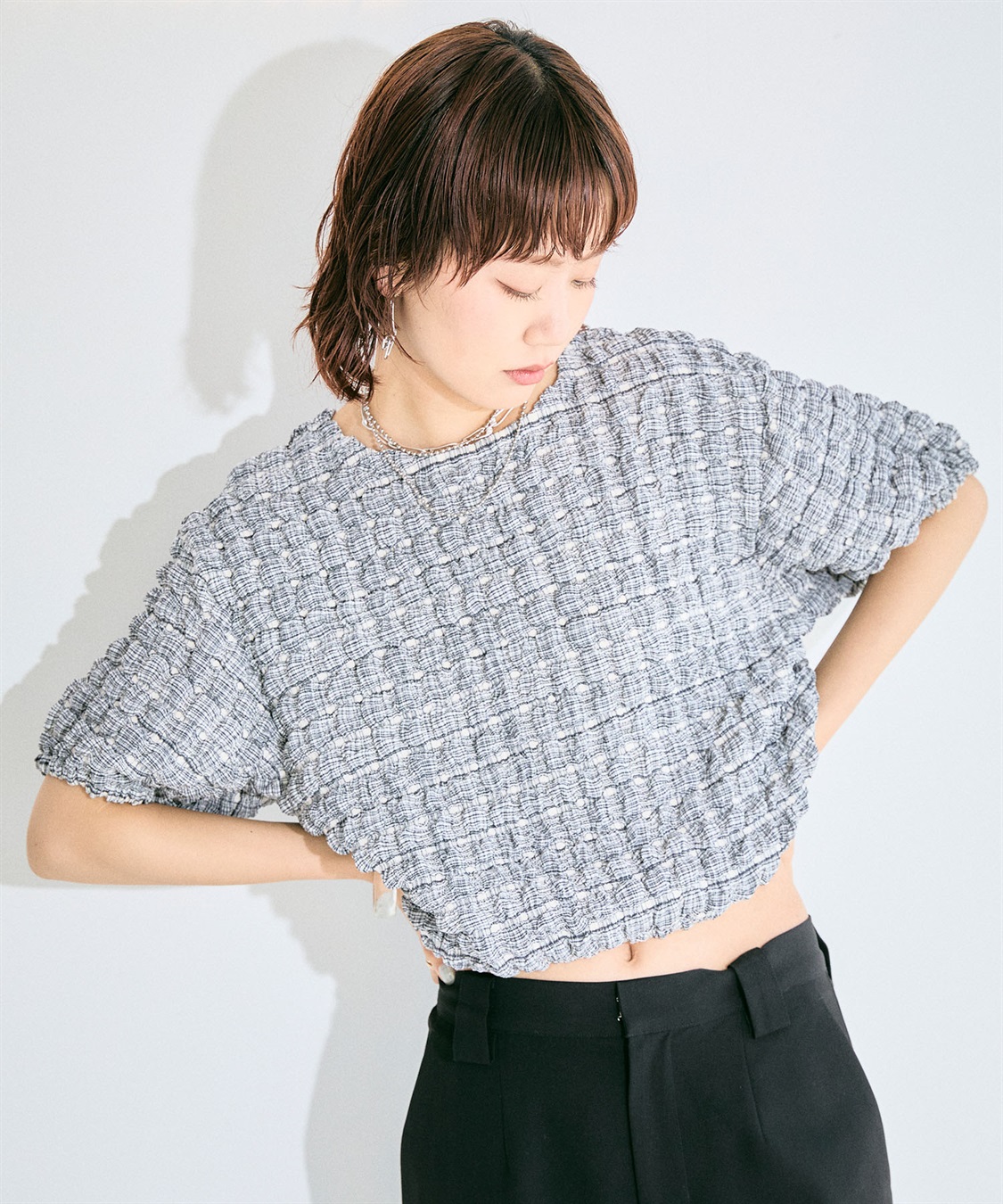 ぽこぽこチェックTシャツ ELLEgirl｜クロスプラス公式通販サイト