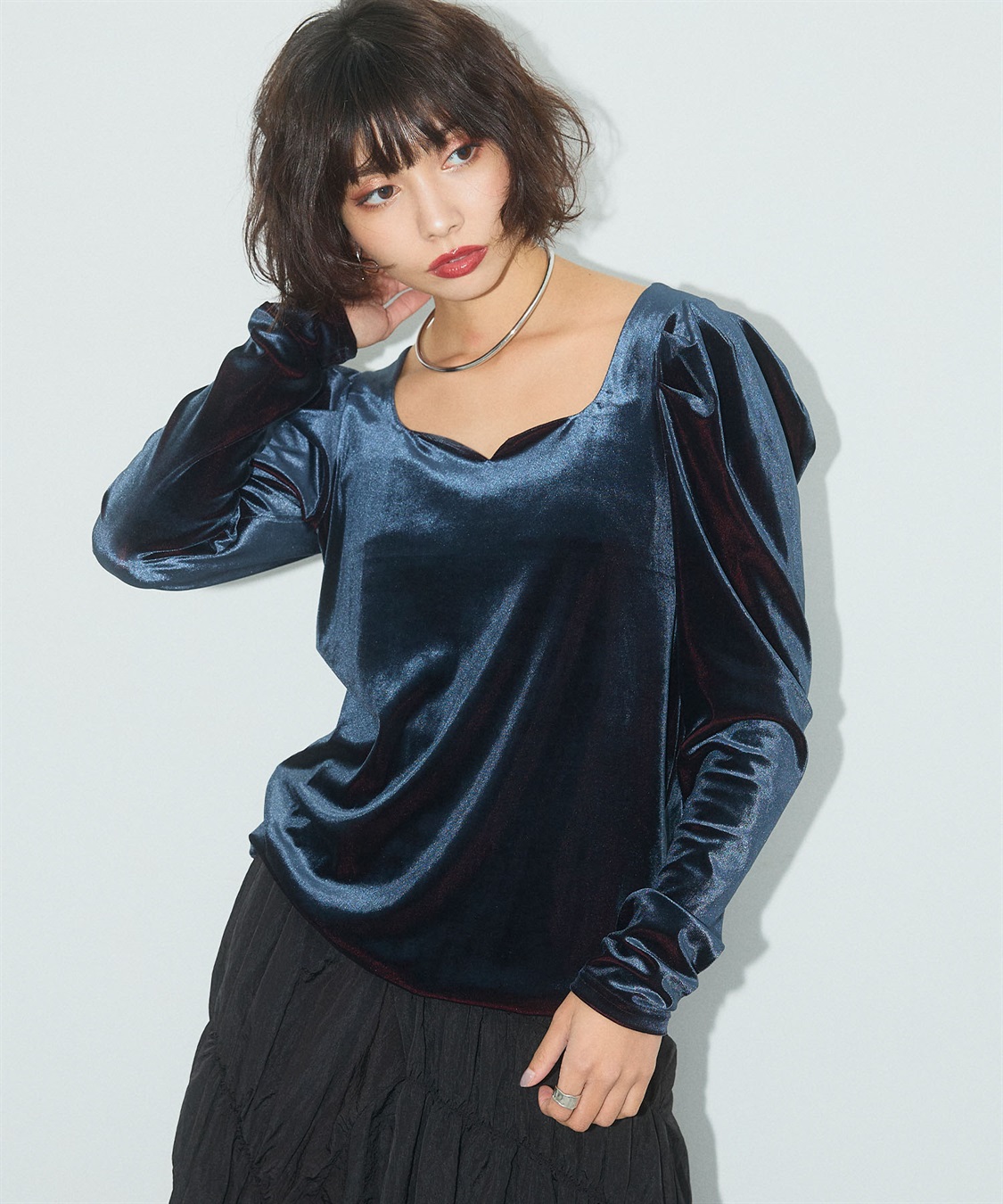 ELLEgirl 配色ベロアパフスリーブトップス_sub_4