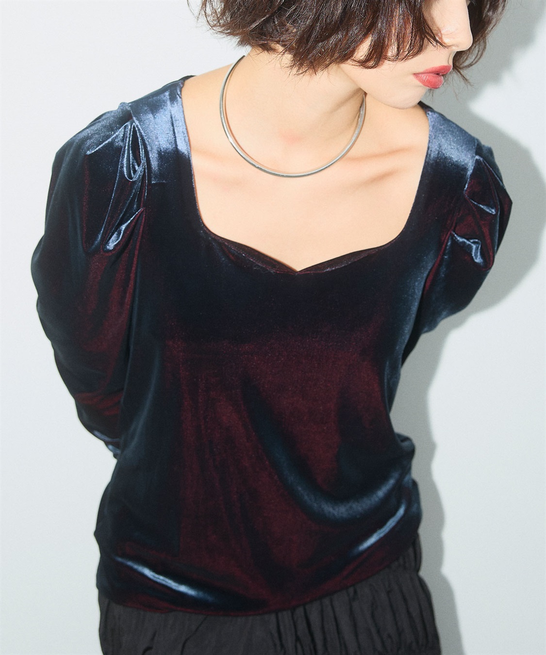 ELLEgirl 配色ベロアパフスリーブトップス_sub_6